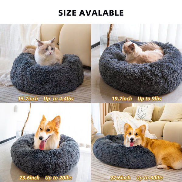 Pet Beds For Cats Anti Anxiety Fluffy Dog Bed Cuddler With Anti-Slip & Water-Resistant Bottom Washable Calming Dog Bed For Small Medium Pets