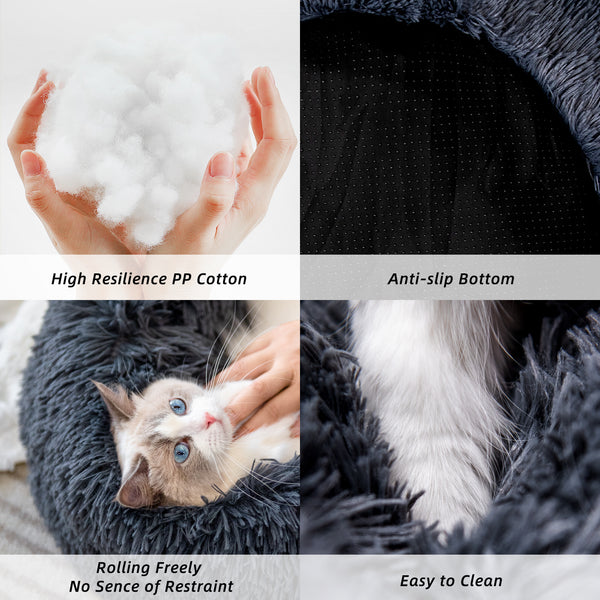 Pet Beds For Cats Anti Anxiety Fluffy Dog Bed Cuddler With Anti-Slip & Water-Resistant Bottom Washable Calming Dog Bed For Small Medium Pets